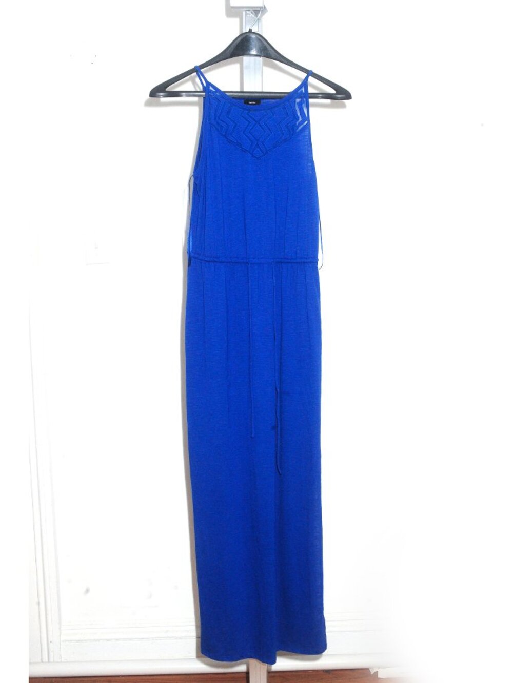 MOSSIMO Women's Small Blue Maxi Dress Sleeveless Geometric Lace Overlay Boho